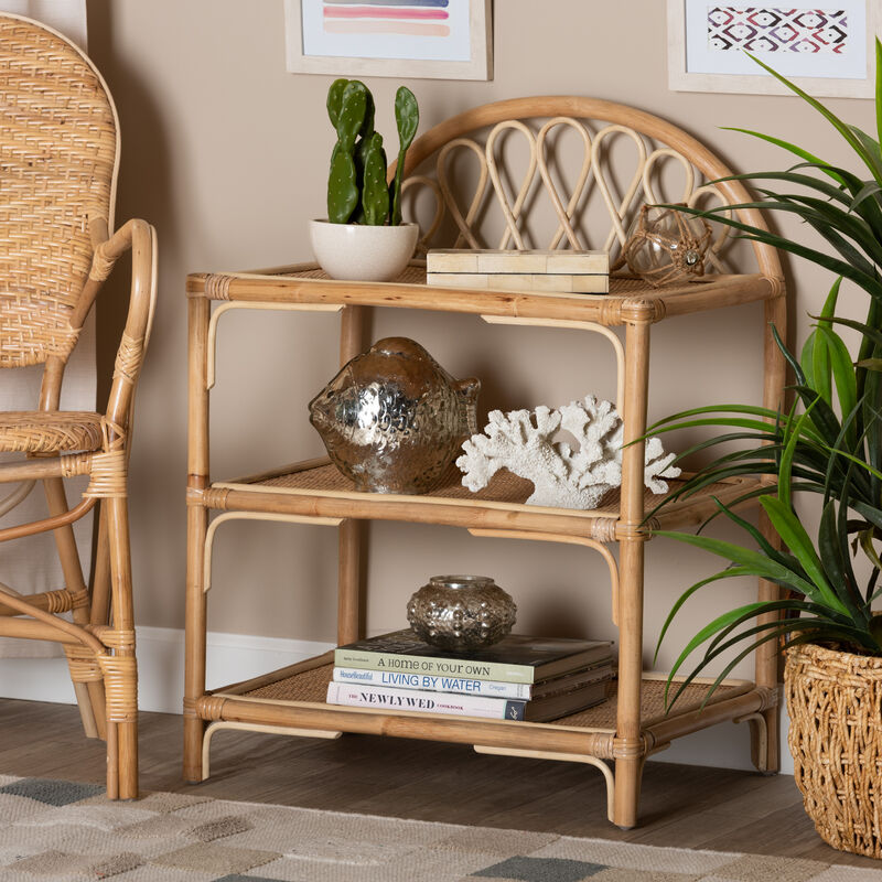 Baxton Studio Redell Modern Bohemian Natural Brown Rattan 3-Tier Display Shelf