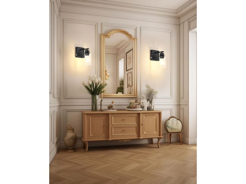 Battery Wall Sconce Set of 2 Black Rechargeable LED Lamp for Bedroom Living image number 1