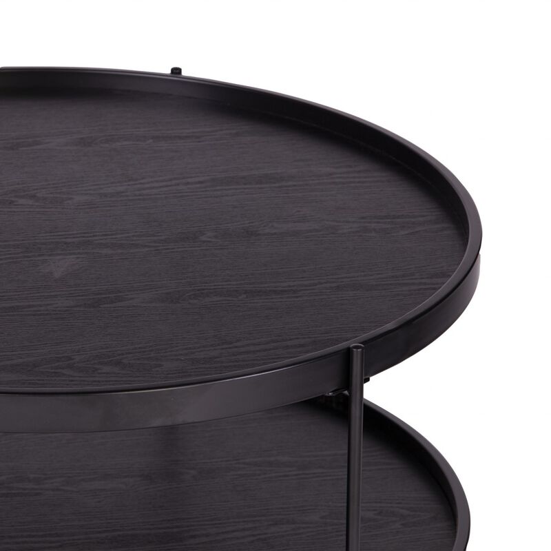 Hivvago 33 Inch  Black Manufactured Wood And Metal Round Coffee Table