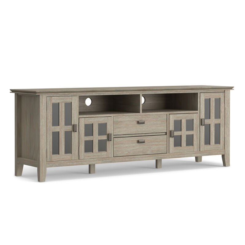Artisan SOLID WOOD 72 inch Wide Transitional TV Media Stand in Distressed Grey For TVs up to 80 inches