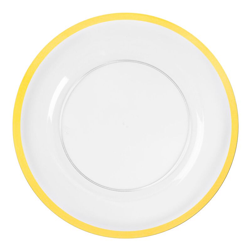 13" Clear with Gold Rim Round Plastic Charger Plates (60 Plates) image number 0