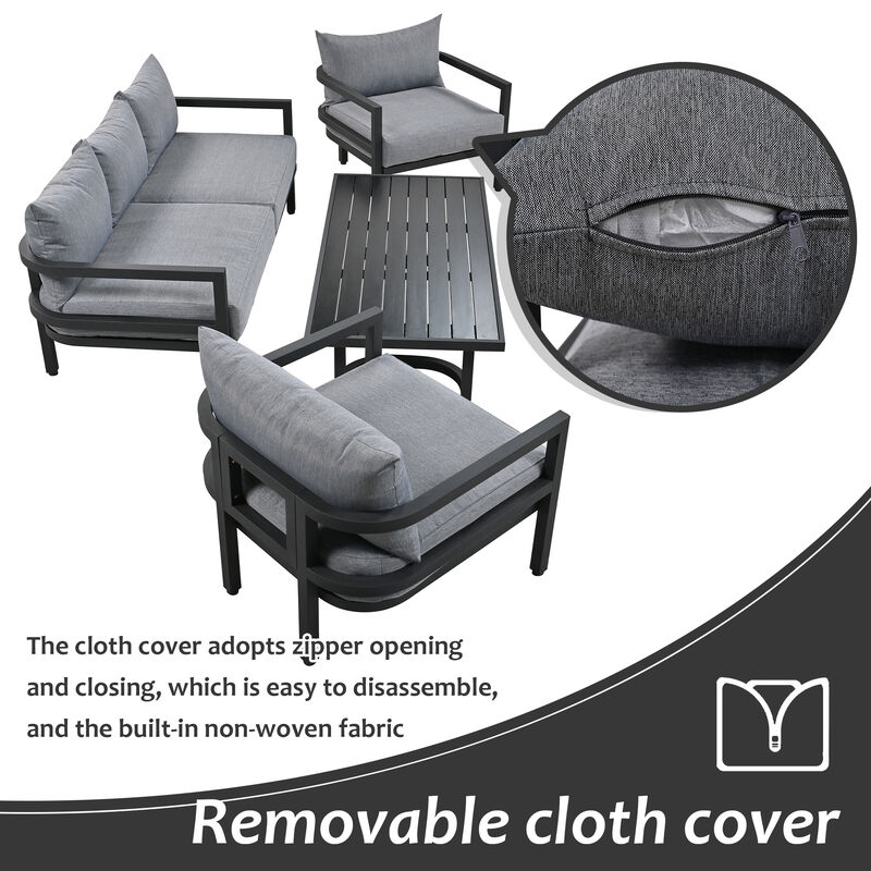 Merax Patio Conversation Set, Multi-Person Outdoor Steel Sofa Set, Waterproof, Anti-uv