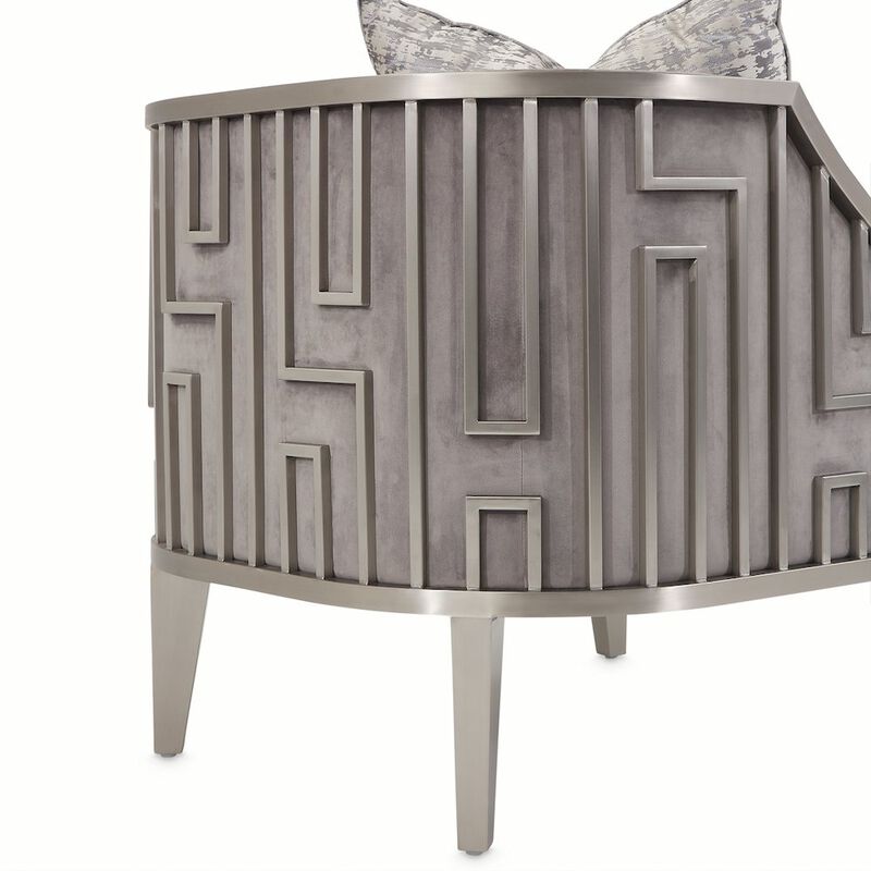 Michael Amini Roxbury Park Velvet Accent Chair - Gray Pearl/Stainless Steel