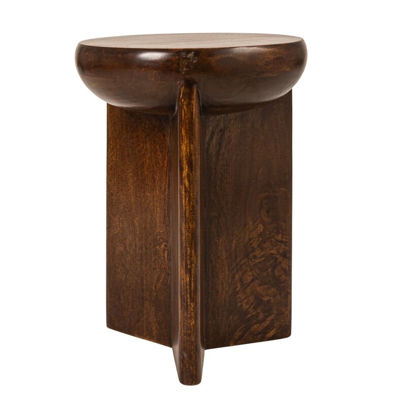 Semi-Sphere Mango Wood Accent Table with Solid Legs, Walnut Finish image number 5