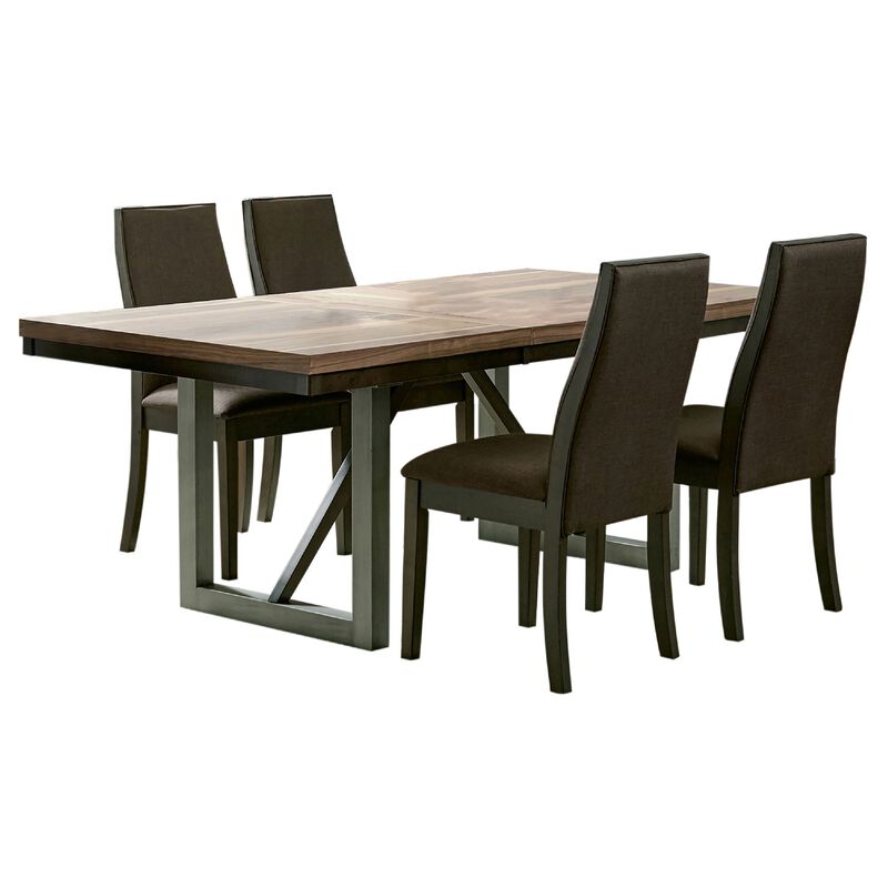Zor 5pc Dining Set, 60-77 Inch Extendable Table, 4 Chairs, Dark Brown - Benzara