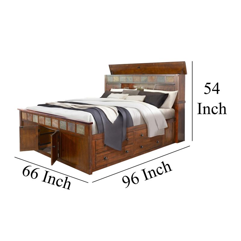 Odell Queen Size Bed w Storage Footboard, Bookcase Headboard, Brown