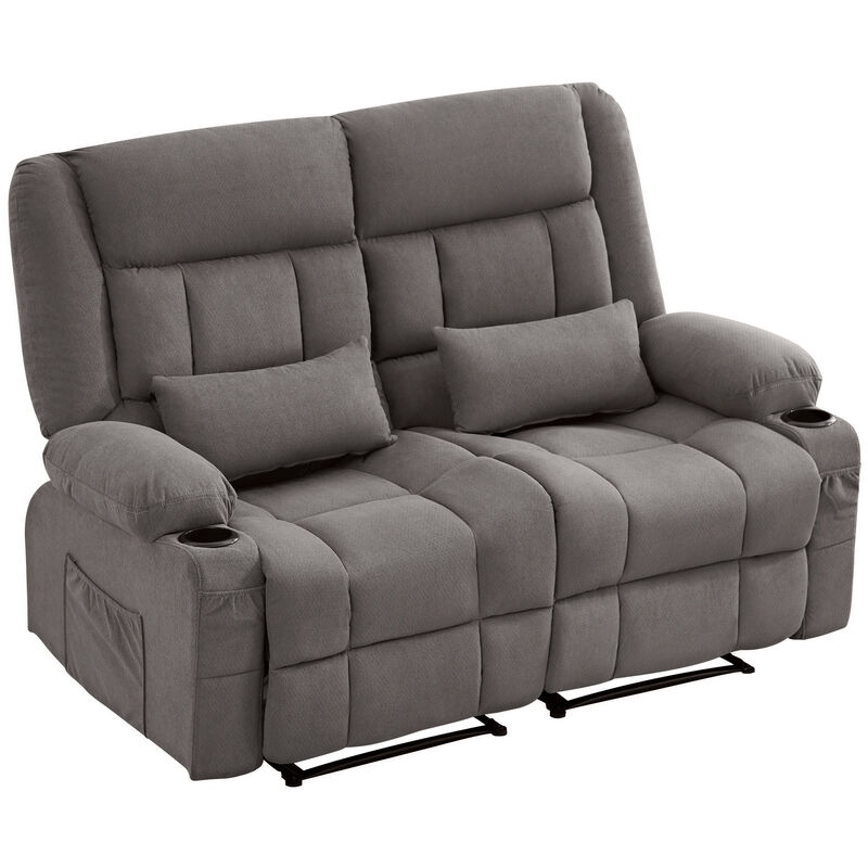 61.81 in. Wide Pillow Top Arm Fabric Rectangle Reclining Sofa with Cupholders