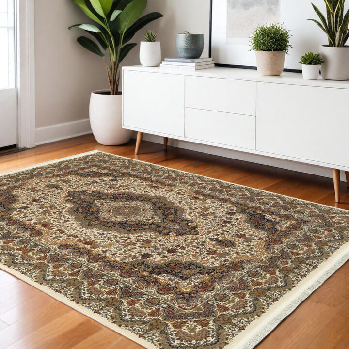 HomeRoots Medallion Area Rug With Fringe