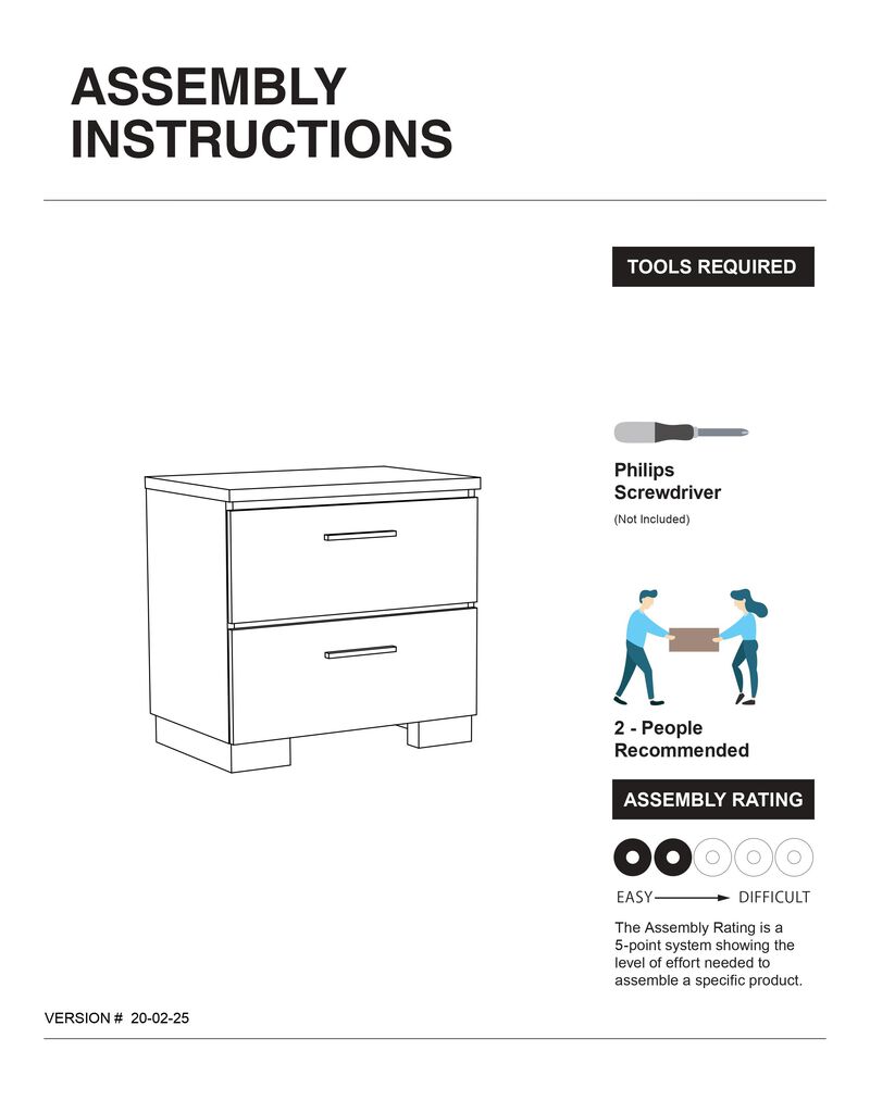 Streamdale Black Nightstand with USB Charger & Chrome Accents