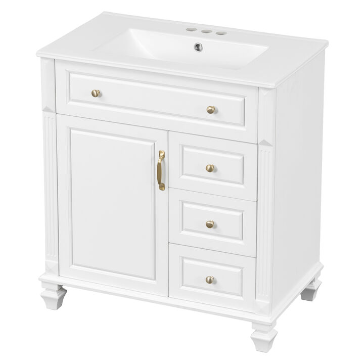 Merax Bathroom Storage Vanity with Classic Black Painted Finish, Panel Details & Decorative Legs