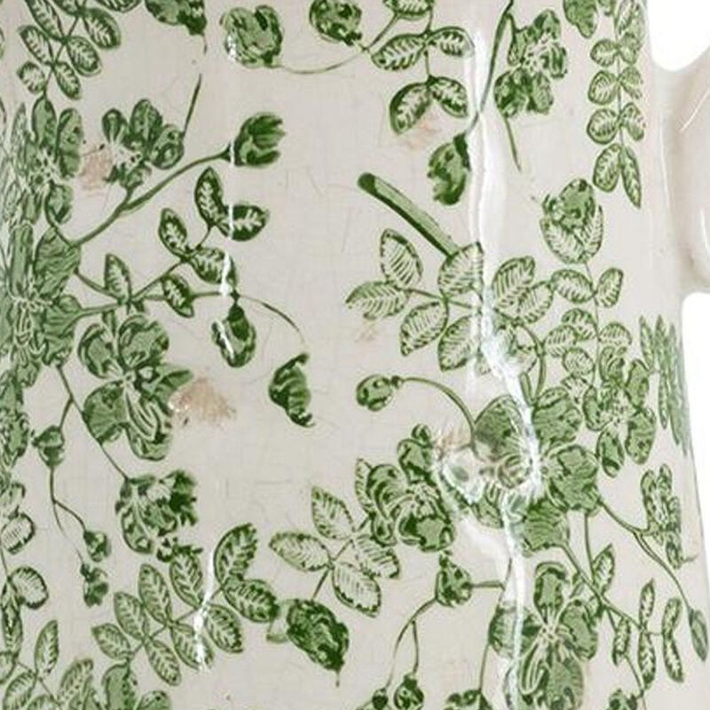 HomeRoots 9" Green And White Leaf Ceramic Round Jug Vase image number 5