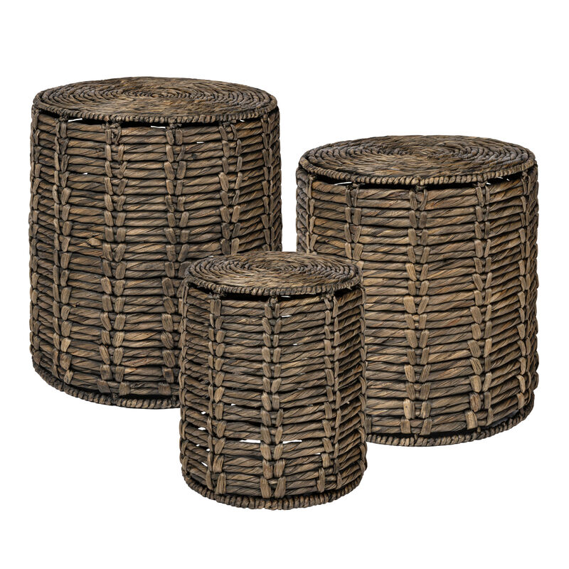 Zaria Coastal Bohemian Handwoven Water Hyacinth Nesting Round Accent Table (Set of 3) image number 0