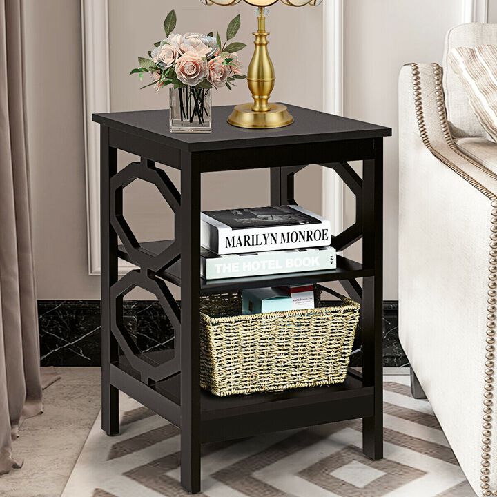 Set of 2 3-tier Nightstand Sofa Side End Accent Table Storage Display Shelf