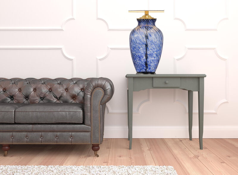 Hivvago 28" Blue Swirl Glass Table Lamp With White Empire Shade