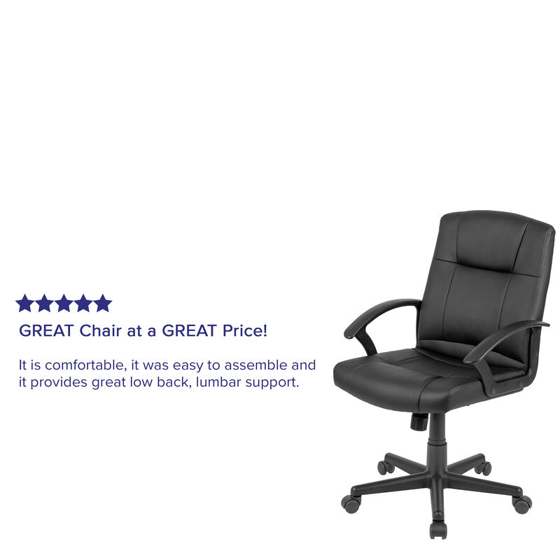Coffman Flash Fundamentals Mid-Back Black LeatherSoft-Padded Task Office Chair with Arms image number 2