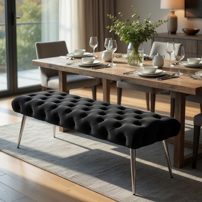 Lila Bench, Foam Seat, Button Tufted, Chrome Legs image number 1