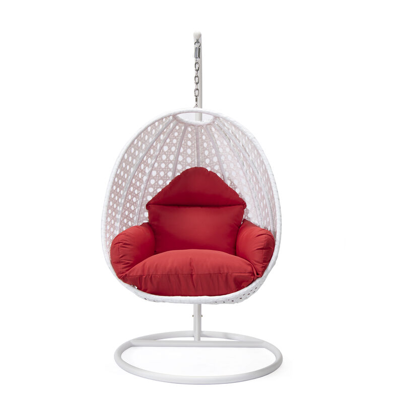 LeisureMod White Wicker Hanging Egg Swing Chair - Modern Outdoor Patio Chair for Porch, Balcony & Garden | Comfortable, Stylish, Durable