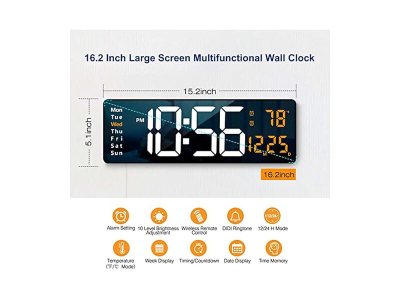 Digital Display LED Remote Control Wall Clock 2 Inch Orange Living Room Decor image number 2
