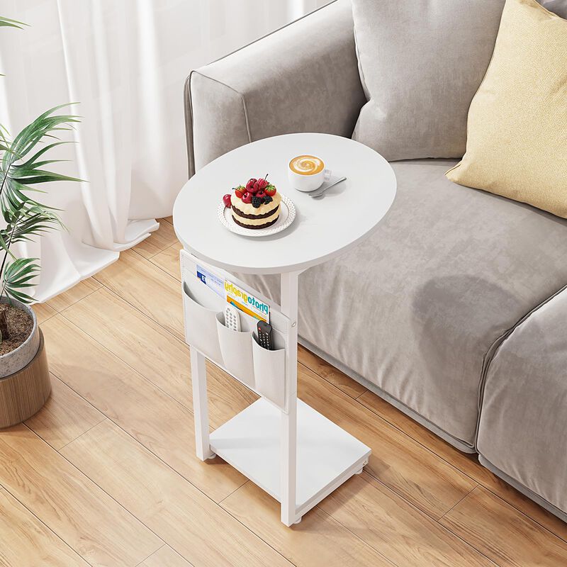 Vagusicc C Shaped End Table for Couch, Small Side Table for Couch, Small Couch Side Table for Small Spaces, Side Table Slide Und