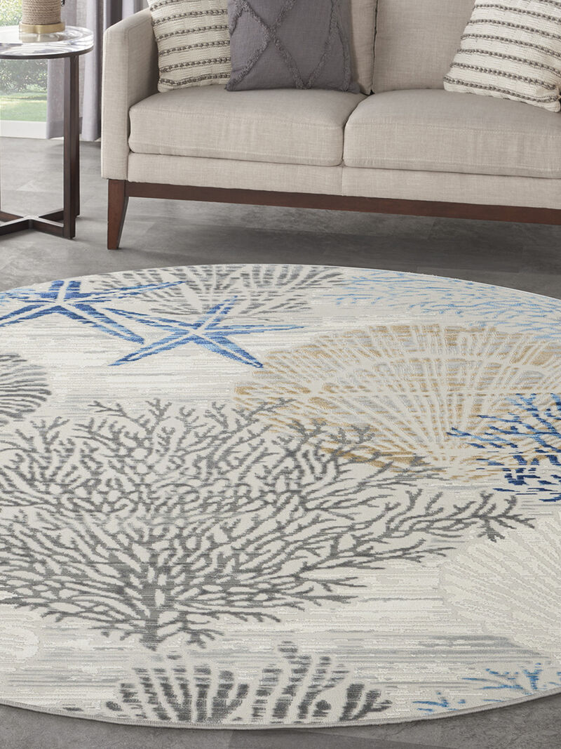 Seaside SDS04 Ivory/Gray/Blue 7'10" x Square Rug