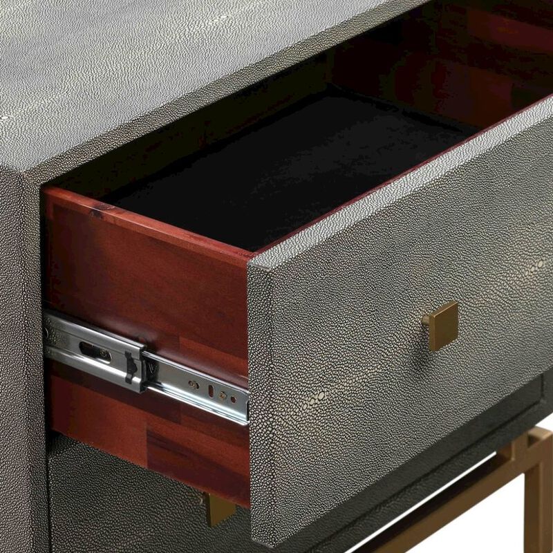 Starlight Canyon Home Gray Wood Night Stand With 2 Drawers And Gold Base, Shagreen Textured Finish