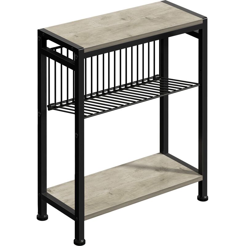 Small Side Table for Small Space, 3-Tier Narrow End Table with Magazine Holder, Slim Nightstand, Skinny Snack Couch Table in Liv