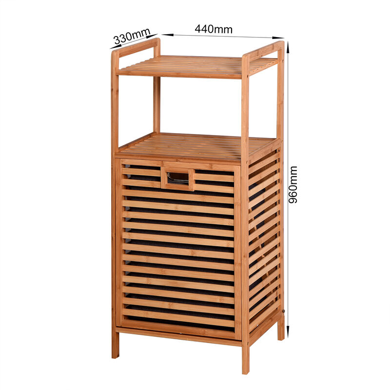 Hivvago Natural Wooden Organizer  Bamboo Laundry Storage Basket with 2 Tier Shelf