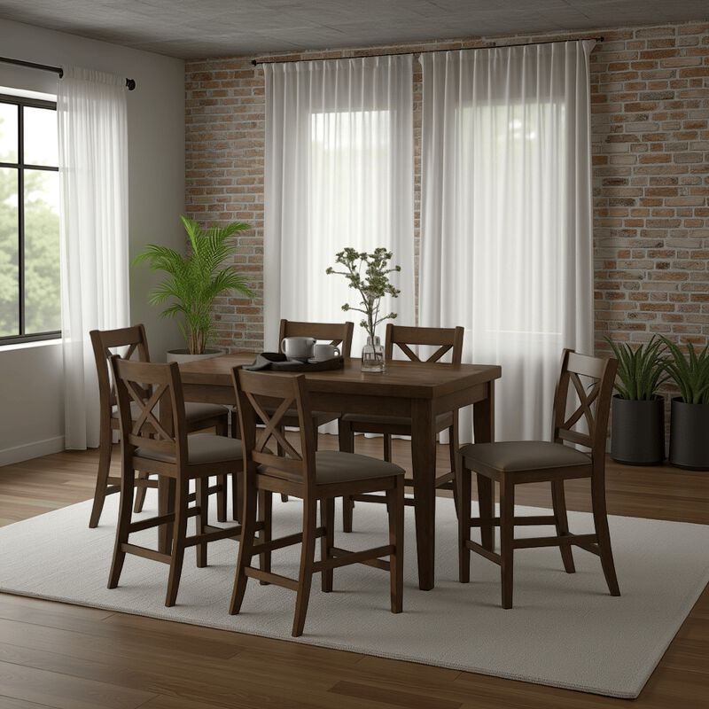 Kiyan Counter Height Dining Table, Brown Rubberwood, 59 Inch Rectangular