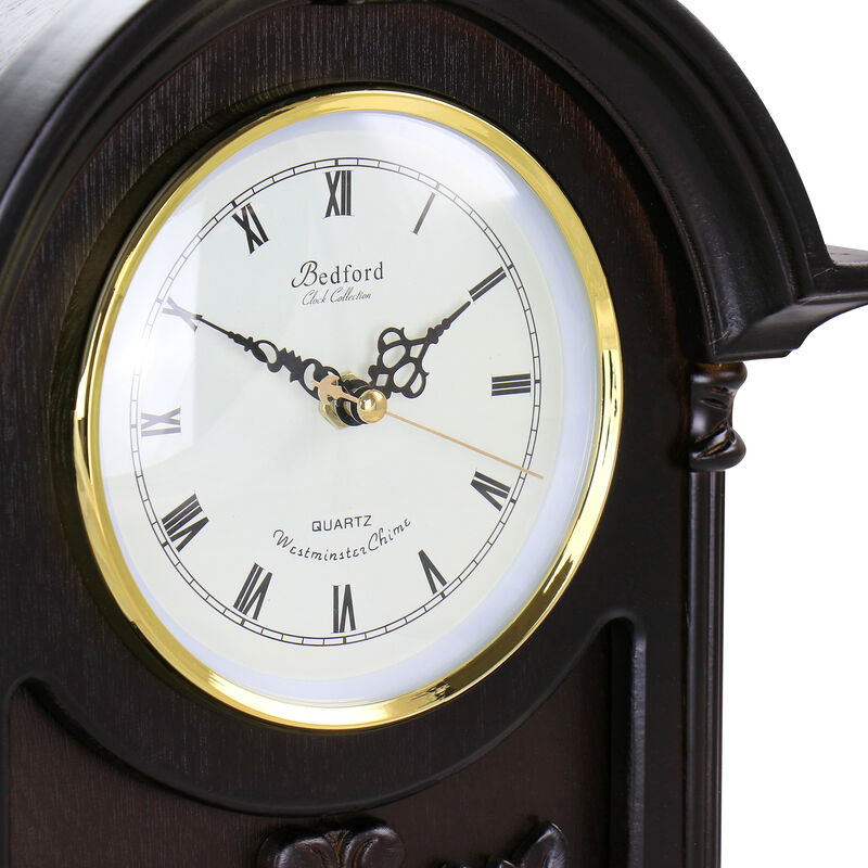 Bedford Clock Collection Chocolate Wood Mantel Clock with Chimes