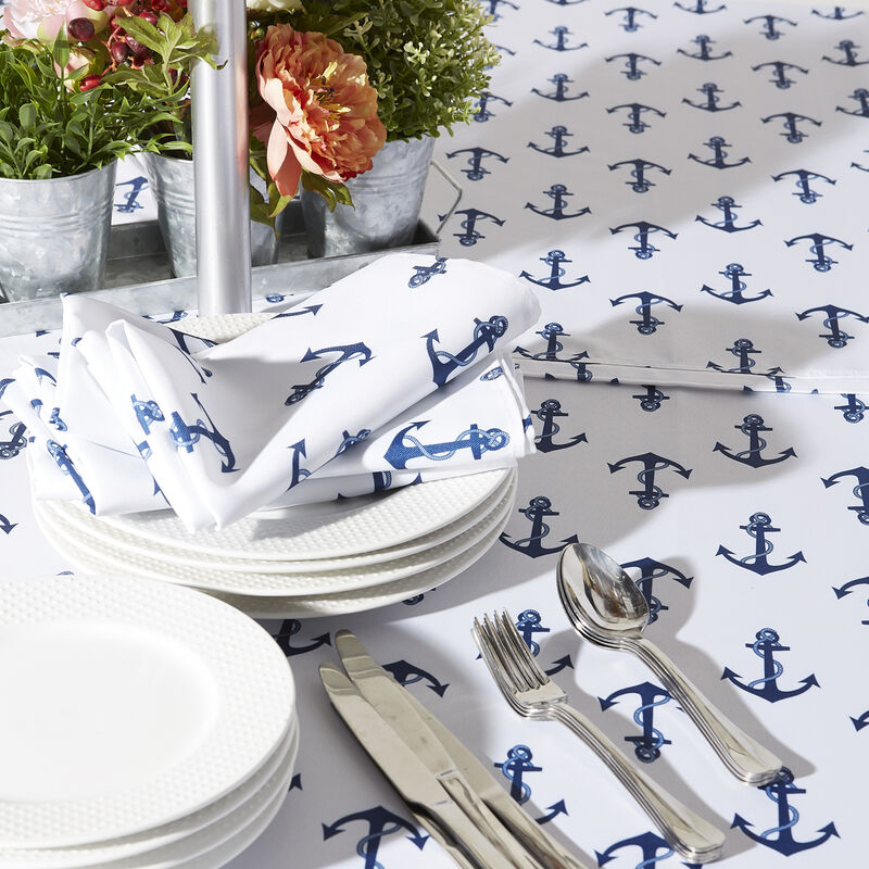 120" Zippered Outdoor Tablecloth with Printed Anchors Design