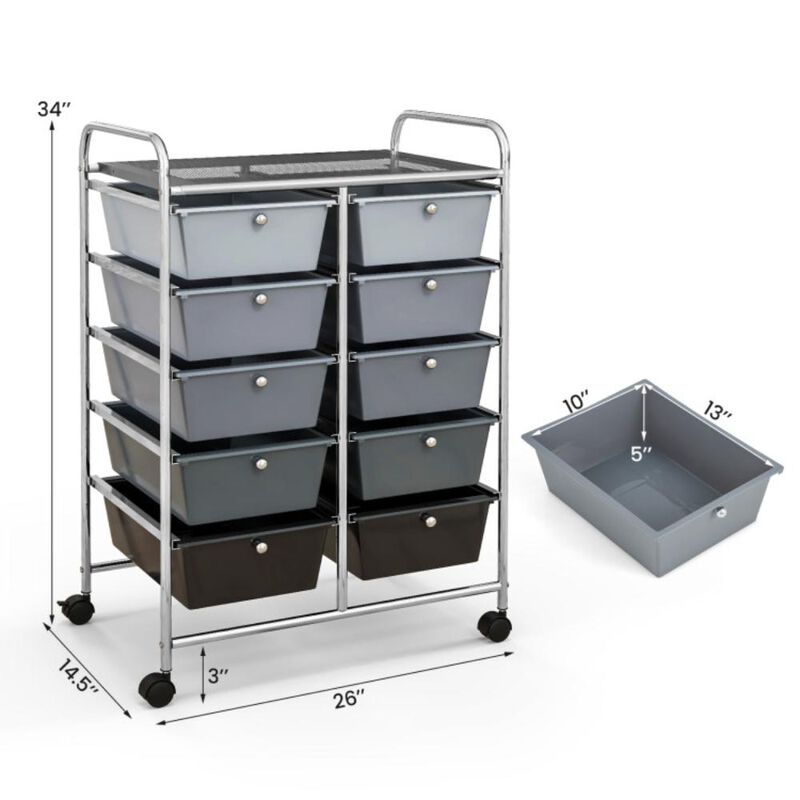 Hivvago 10-Drawer Rolling Storage Cart