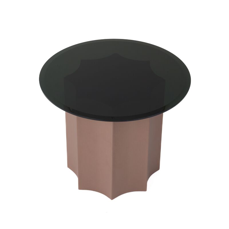 Cid Ingo Side End Table, 32 Inch Black Mirrored Glass Top, Wine Red Base - Benzara