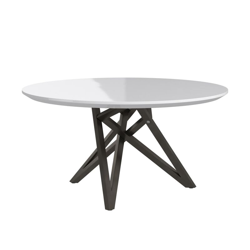 Kimya 47 Inch Dining Table, Round Wood Top, Angled Steel Legs, White, Black - Benzara