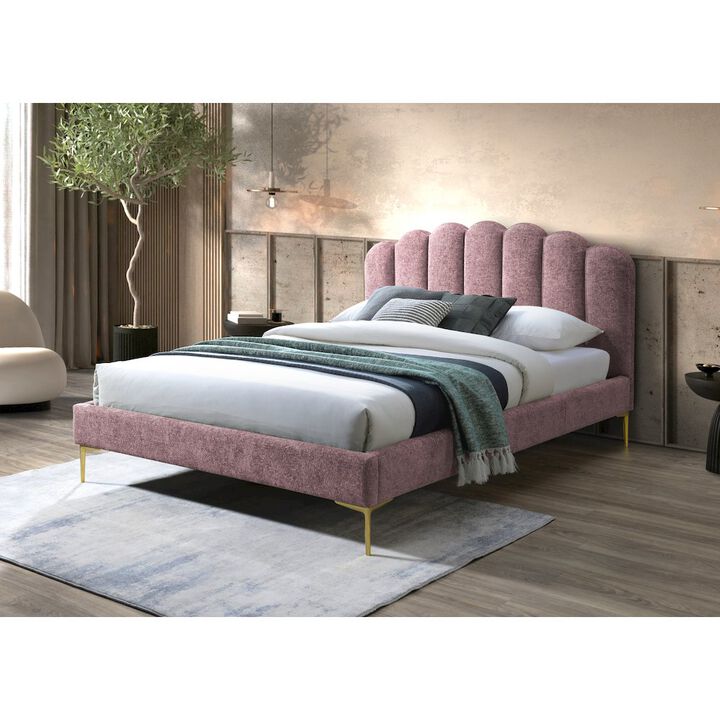 Omax Decor Bella Modern Fabric Upholstered Queen Platform Bed in Ash Rose Pink
