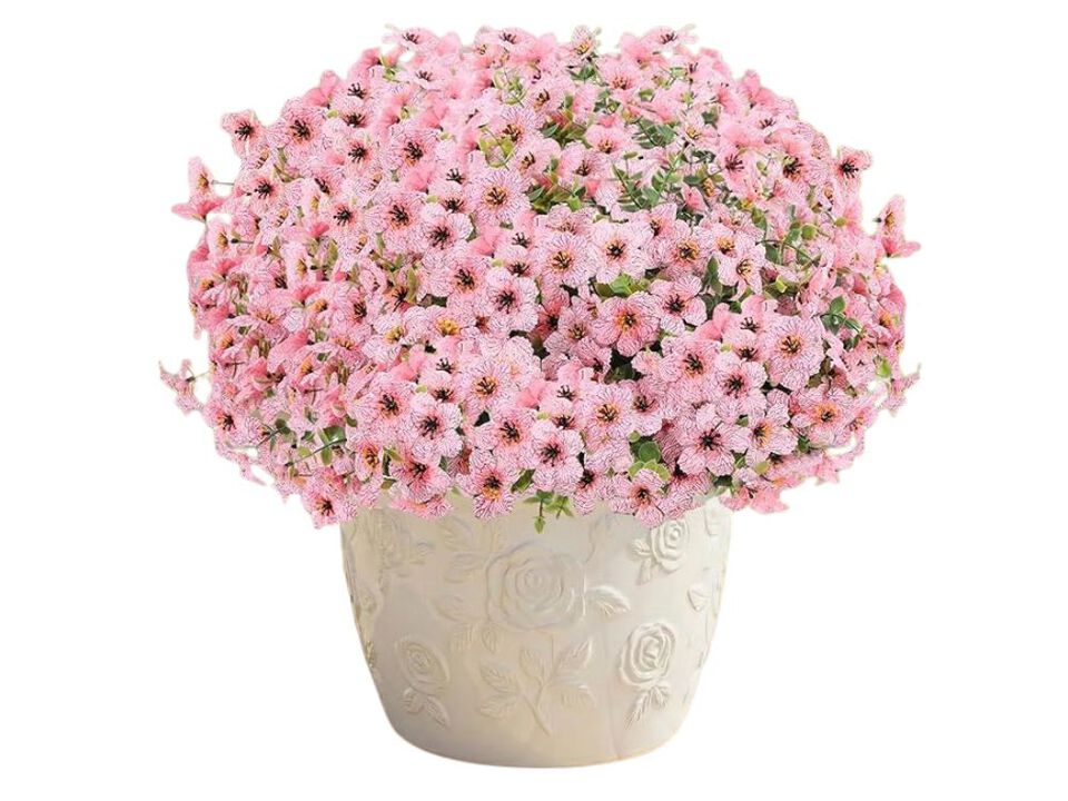 13 Bundle Pink Artificial Outdoor Plants UV Resistant Garden Porch Decor