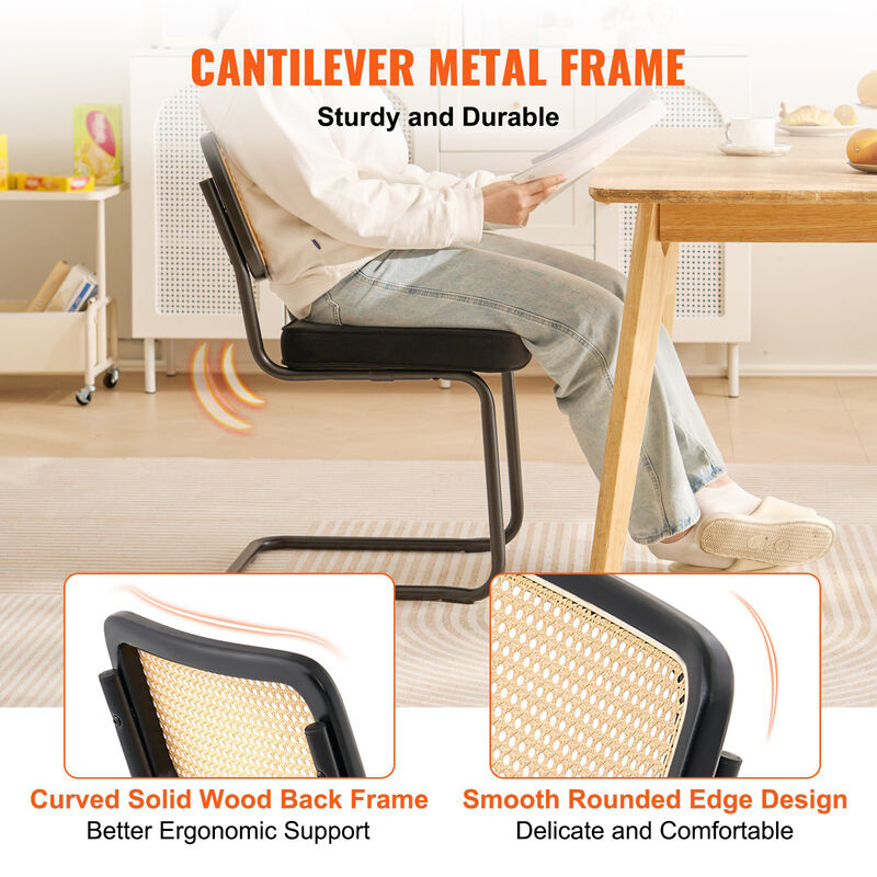 Set of 2 Rattan Dining Chairs Mid Century Modern Velvet Upholstered Accent Chairs