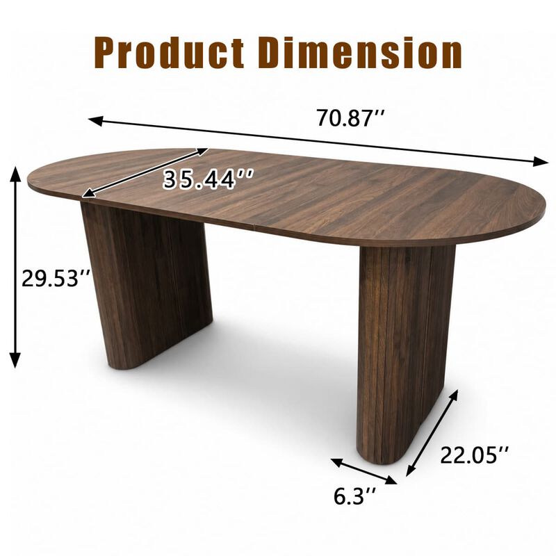 Oval dining table for 6 to 8 MDF dining table with metal frame Modern farmhouse dining table with wood strip base for kitchen image number 2