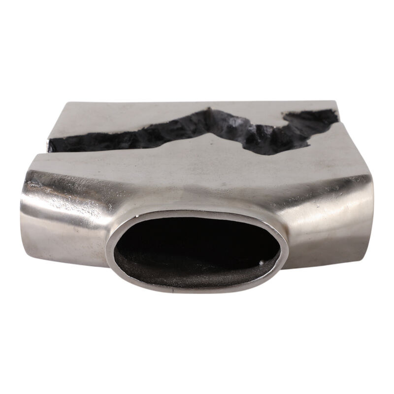10x8" Carved Middle Metal Vase, Silver/ Black image number 4