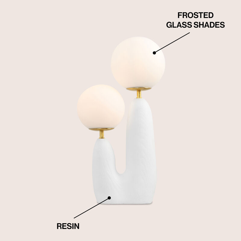 Oda 17.75" 2-Light Modern Bohemian Resin/Iron/Frosted Glass Danish Cactus LED Table Lamp