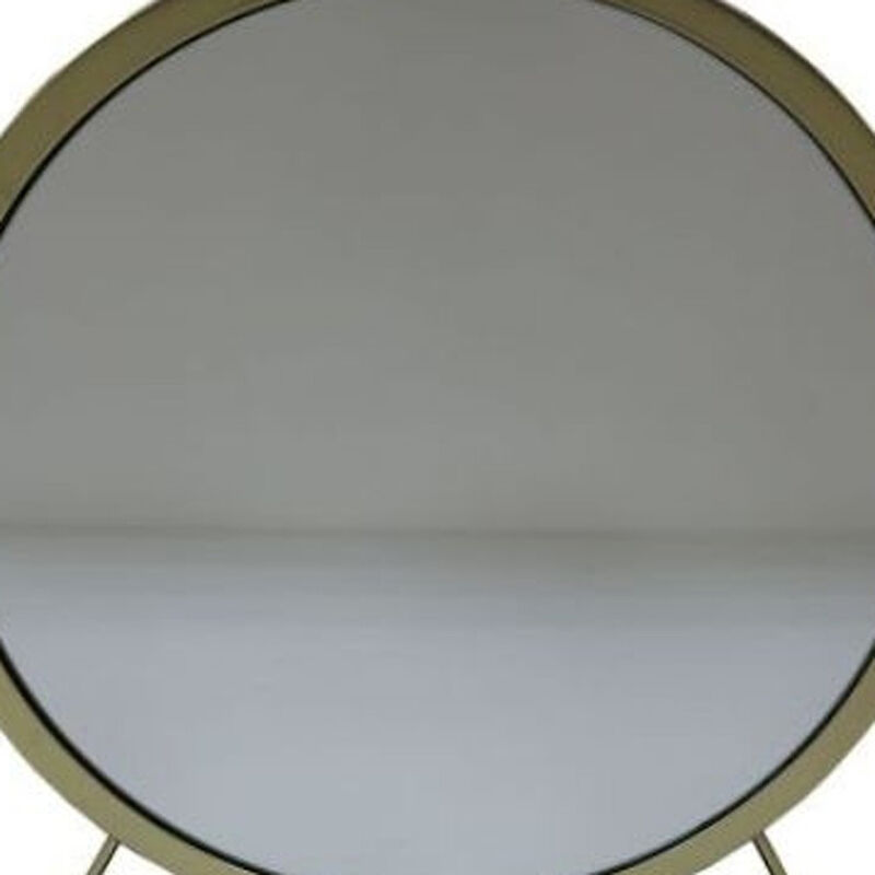 HomeRoots Set of Two Gold Black and White Metal And Faux Fur Freestanding Makeup Mirror And Stool image number 3