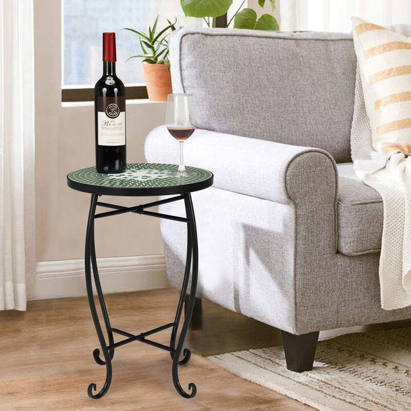 Round Terrace Bistro Table with Floral Mosaic Design for Elegant Patio & Garden D&eacute;cor