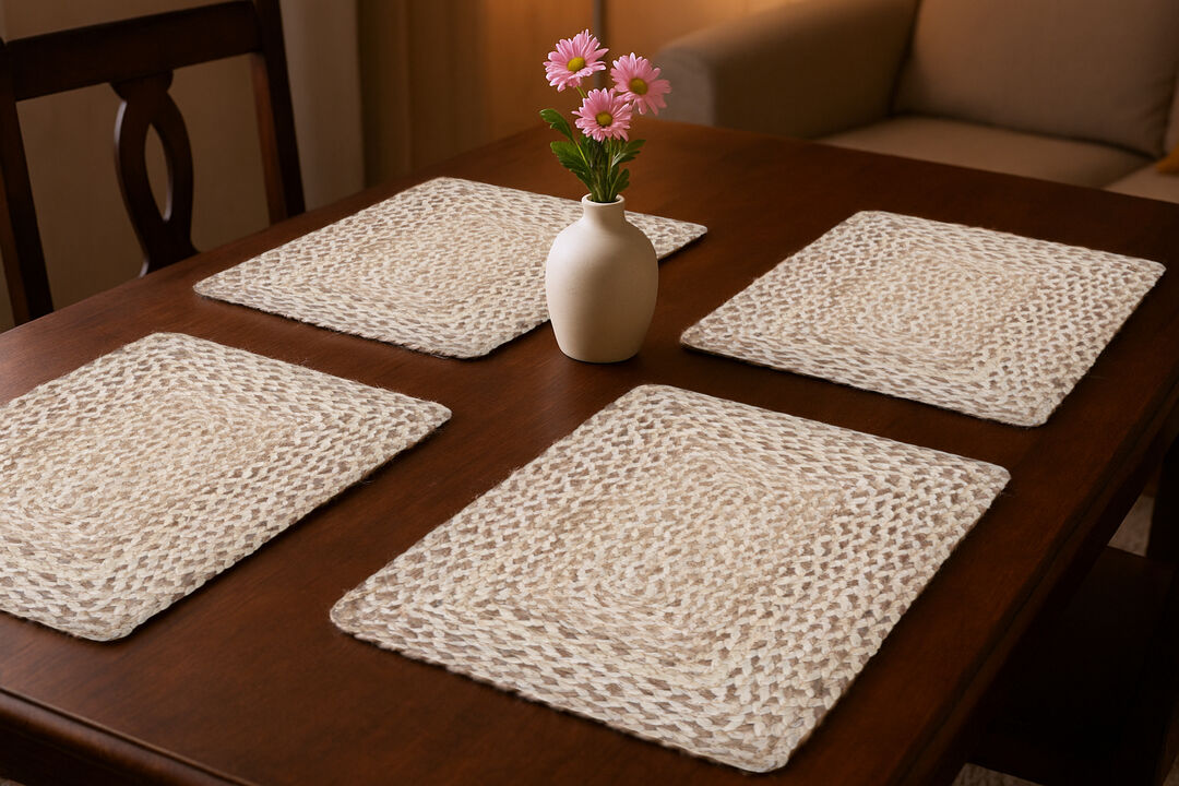 HomeRoots 19" Set of Four Ivory And Natural Jute Placemats