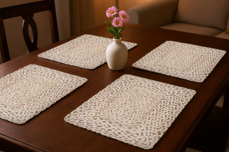 HomeRoots 19" Set of Four Ivory And Natural Jute Placemats image number 1