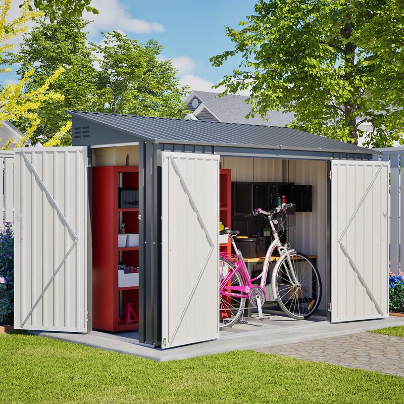 9 x 4 FT Outdoor Storage Shed with Lockable Door, Heavy Duty Metal Waterproof Garden Shed image number 2