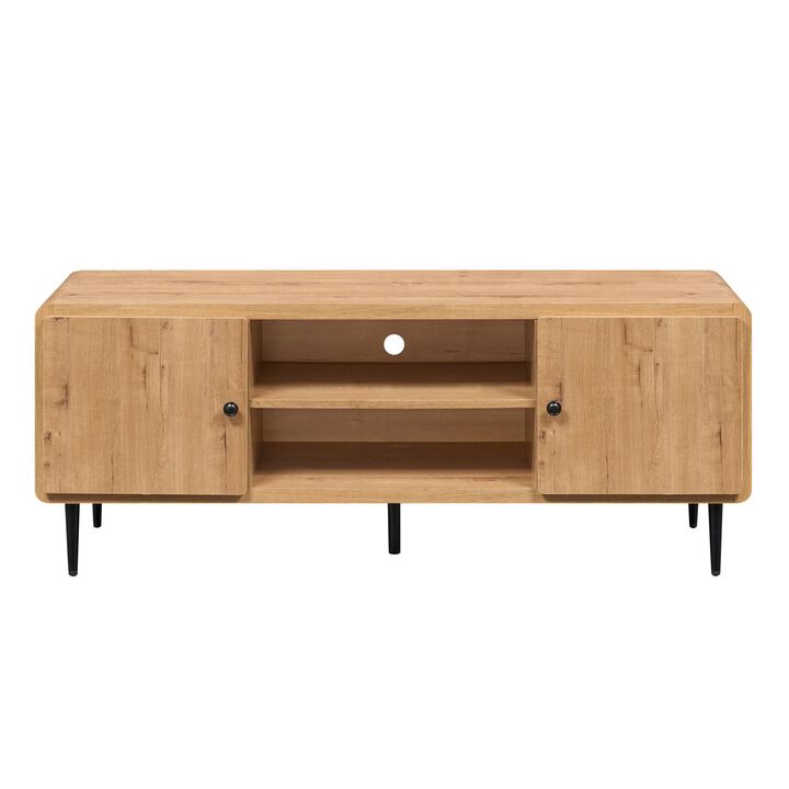 HomeRoots 55" Natural Wood Enclosed and Open Storage TV Stand