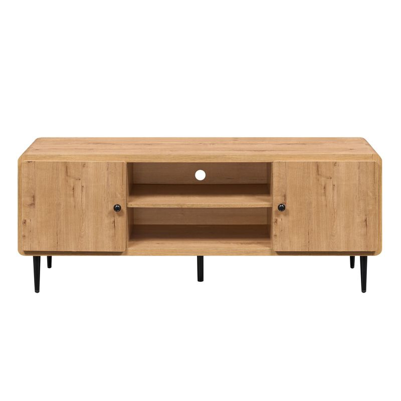 HomeRoots 55" Natural Wood Enclosed and Open Storage TV Stand image number 0