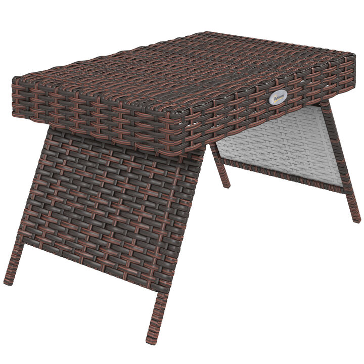Outsunny Folding Rattan Side Table, Outdoor End Table, Hand Woven PE Rattan Coffee Table for Balcony, Backyard, Garden, Lawn, Courtyard, Brown