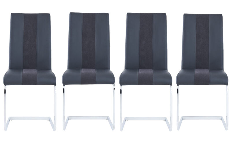 Hivvago Set of Four Black and Silver Upholstered Faux Leather Dining Side Chairs