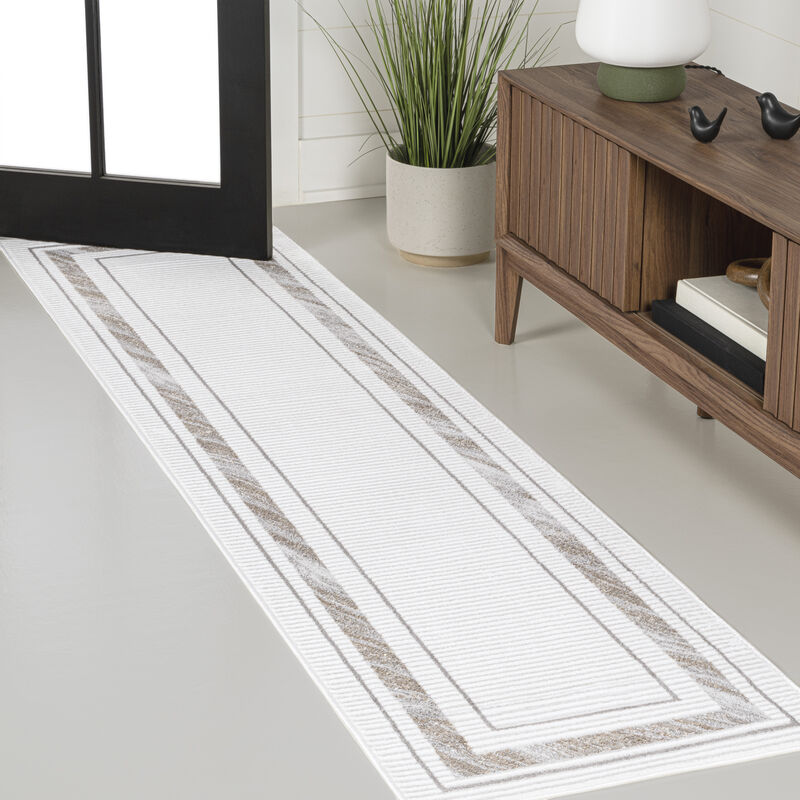 Athens Classic Border Marble Pattern High-Low Area Rug