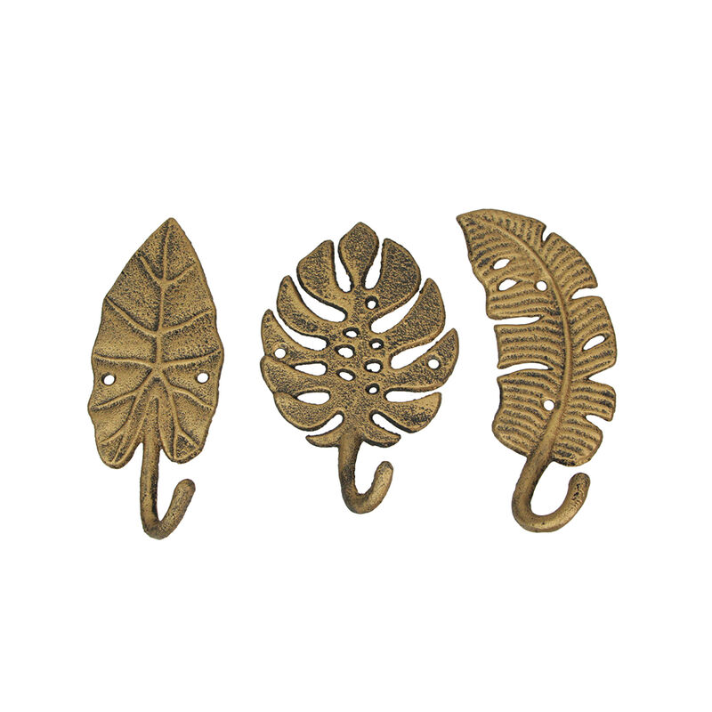 Zeckos Tropical Leaf Metal Wall Art - Set of 3 Decorative Wall Hooks, Gold Finish - Charming 6.25" Leaves - Functional Wall Art Storage Solution for Keys, Coats, Towels image number 0